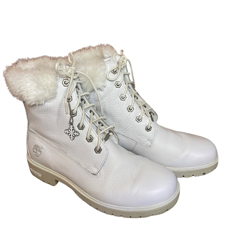 Timberland Limited Edition Rare All White Winter With Fur 8.5 - Picture 1 of 5